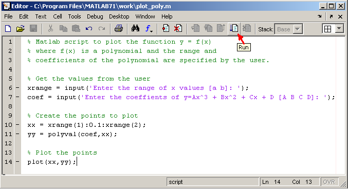 Screen shot of a script to plot polynomials