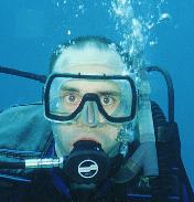 Kent's face underwater (scuba diving)