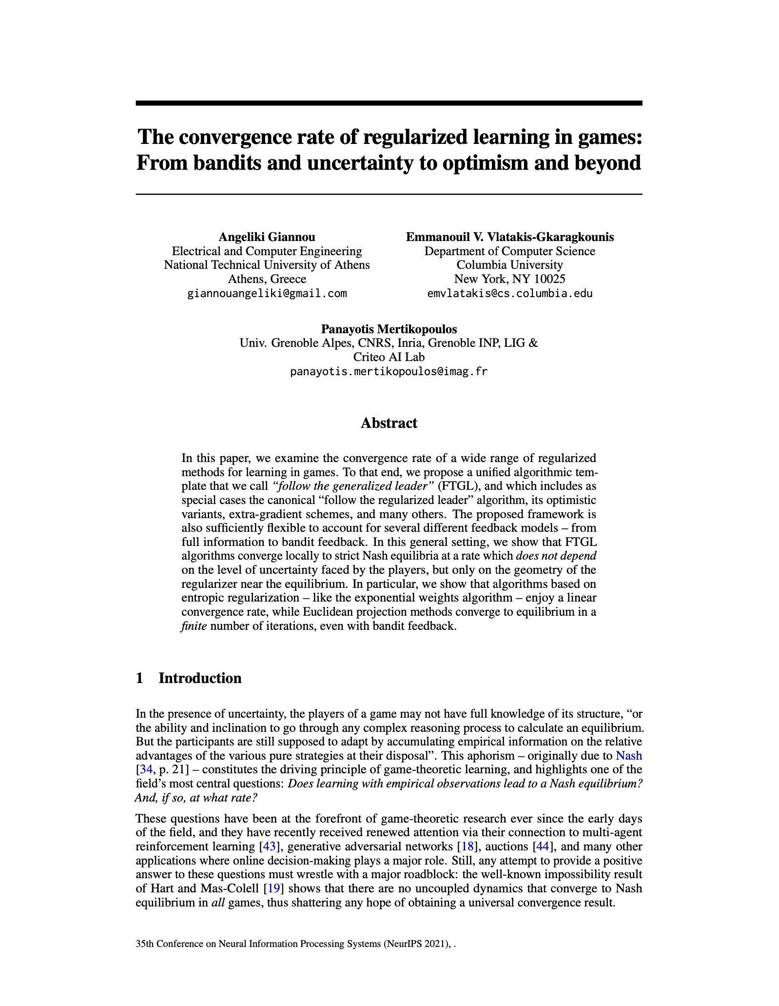 On the Rate of Convergence of Regularized Learning in Games: From Bandits and Uncertainty to Optimism and Beyond