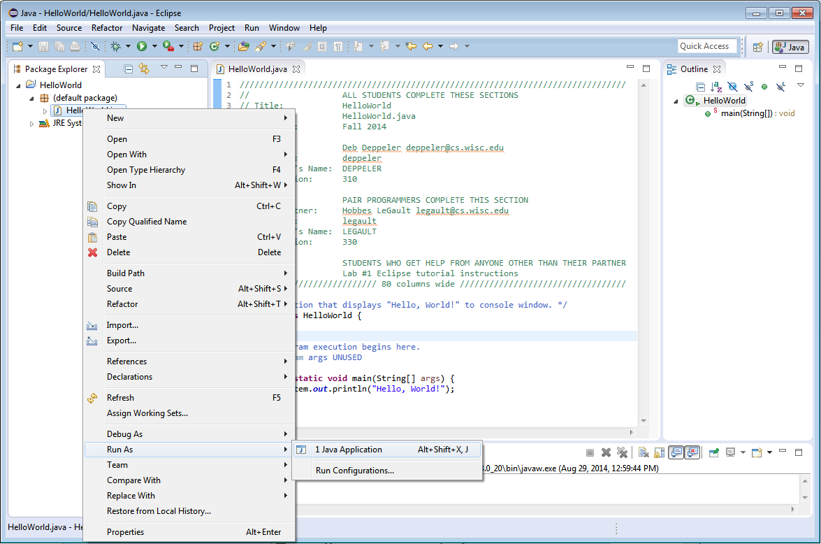 Eclipse IDE Building and Running a Project