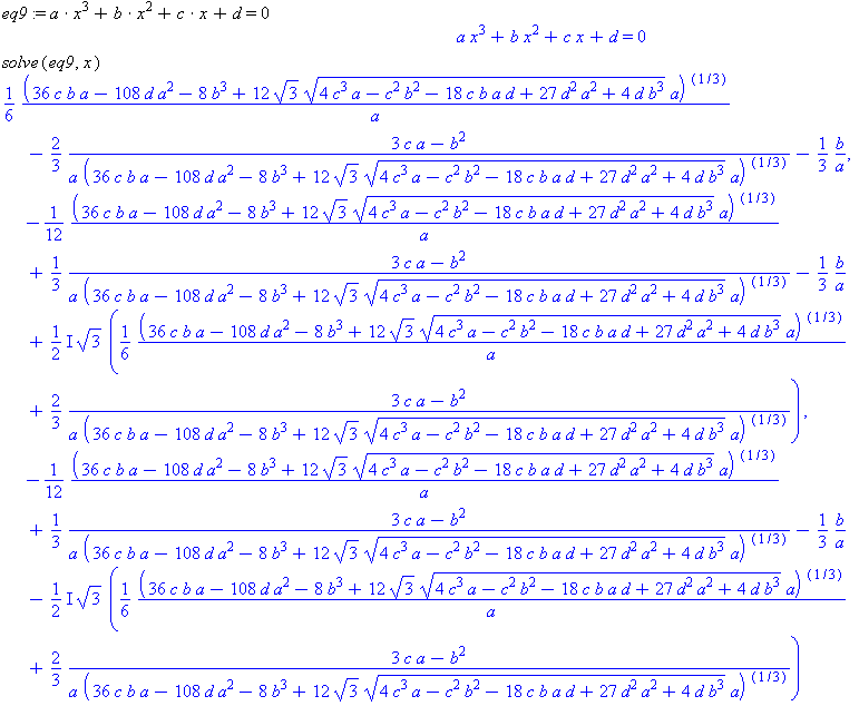 values of x that solve eq9 (very complex expressions)