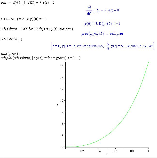 odeNumSol := dsolve({ode,ics},{fns},numeric)