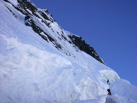 Crossing the bergschrund