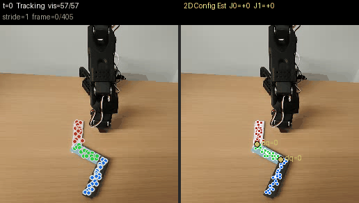 Structure discovery on the real folding ruler as a hand folds it: keypoints tracked and grouped into links, with the estimated joint angles.