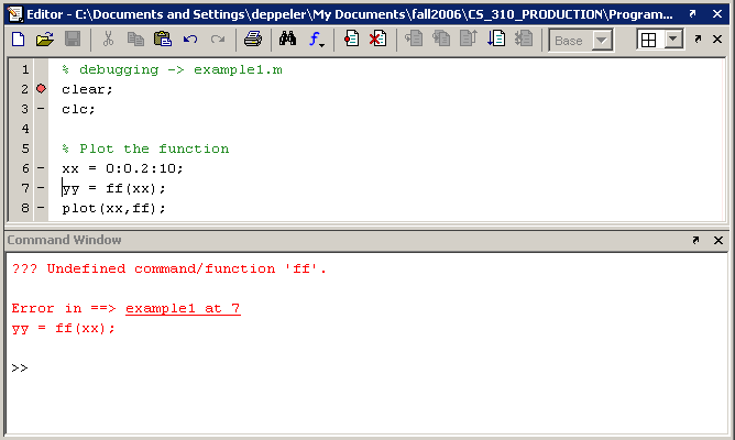 Undefined command/function 'ff' error 