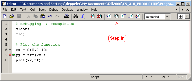 breakpoint at line 7 