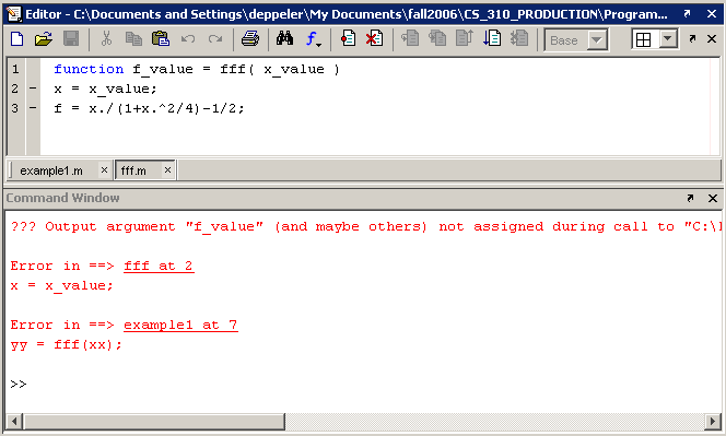 errors in command window 