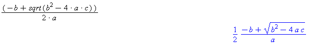 quadratic expression solution shows the square root symbol and division line