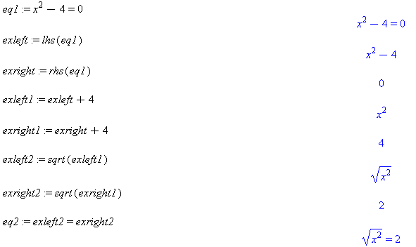 eq1 := xsquare minus four equals zero