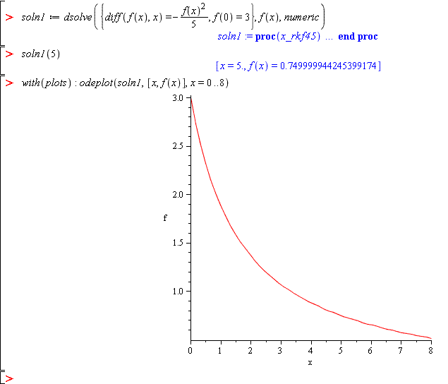 Maple commands showing solution.
