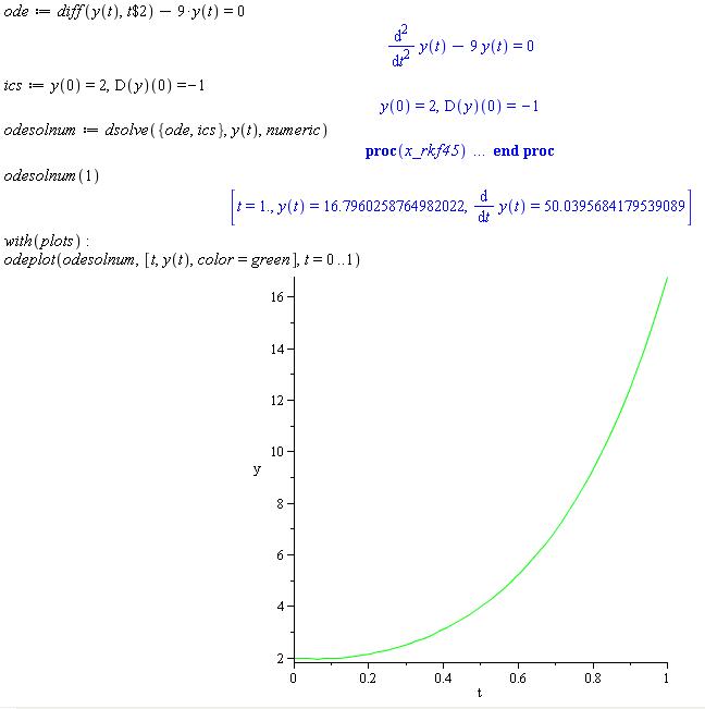 odeNumSol := dsolve({ode,ics},{fns},numeric)