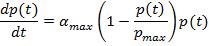 dp(t)/dt = amax*(1 - p(t)/pmax)*p(t)