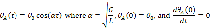 theta_A(t) = theta_0*cos(a*t) where a = sqrt(G/L), theta_A(0)=theta_0, and dtheta_A(0)/dt = 0