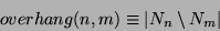 \begin{displaymath}overhang(n,m) \equiv \vert N_n \setminus N_m\vert \end{displaymath}