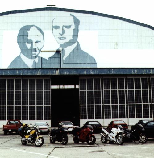Bikes in front of hangar