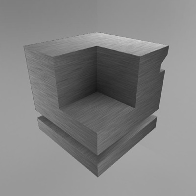 Cutbox, textured, environment mapped, per-vertex occlusion values