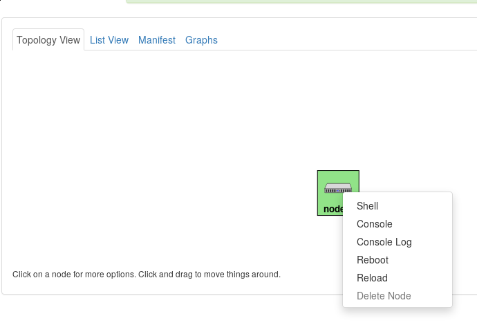 Screenshot of Topology View in Cloudlab. Click on the node to show the menu.