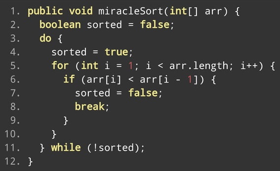 Code demonstration of miracle sort