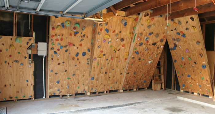 Climbing wall in our garage.